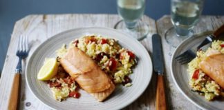 Baked Salmon With Chorizo Rice Baked Salmon With Chorizo Rice