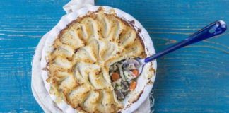 Chicken, Leek And Mushroom Pie With Cauliflower Mash Topping Chicken
