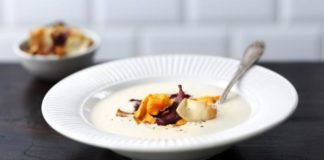 Curried Roast Parsnip Soup With Vegetable Chips