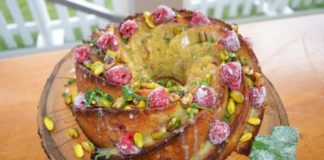 Raspberry And Rhubarb Drizzle Cake With Custard