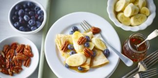 Sweet Banana And Maple Pancakes With Blueberries And Pecans